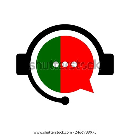 learn portuguese language vector icon, foreign languages translation symbol, headset with portugal flag