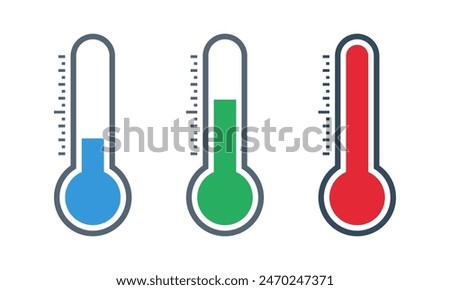 thermometer with red green blue scale, climate control, weather change, flat vector bicolor icon