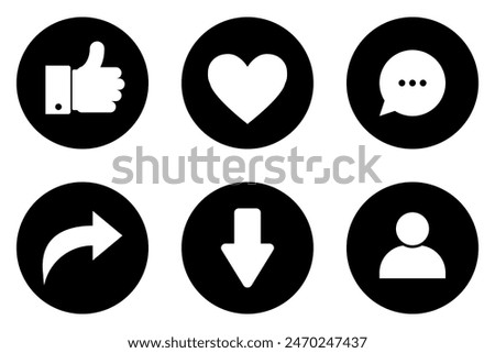 like, share, follow, chat, person, download, social media icons set