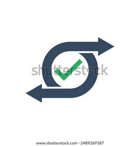 green check mark and two repeat arrow vector pictogram, transaction success icon