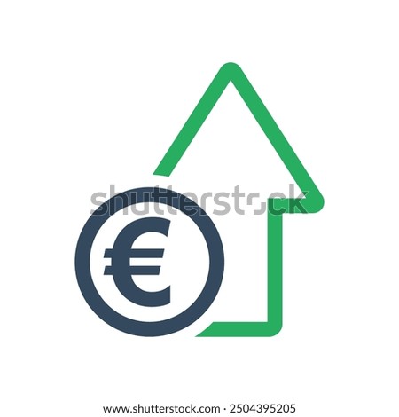 euro coin and green arrow, positive economic dynamic concept, european union currency increase exchange rate indicator