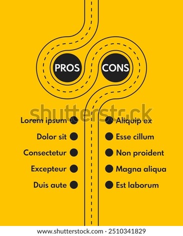 pros and cons choice road infografic vector template, alternative strategy selection, A B marketing research