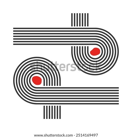 curved parallel lines, meditation zen garden top view or life balance vector illustration, river stream abstract