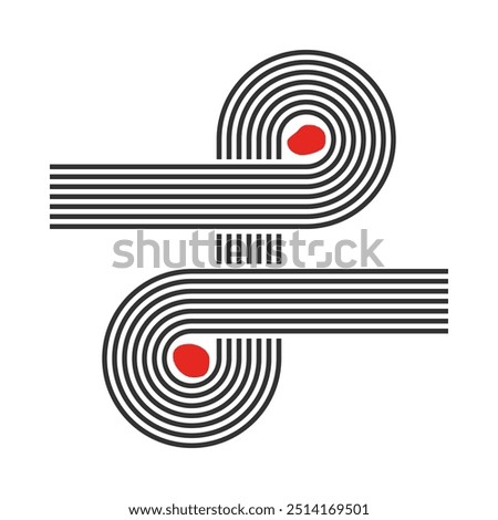 curved parallel lines, meditation zen garden top view or life balance vector illustration, river stream abstract