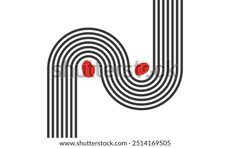 curved parallel lines, meditation zen garden top view or life balance vector illustration, river stream abstract