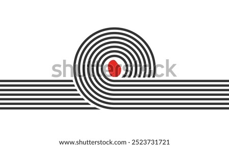 curved parallel lines, meditation zen garden top view or life balance vector illustration, river stream abstract