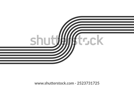 curved parallel lines, meditation zen garden top view or life balance vector illustration, river stream abstract