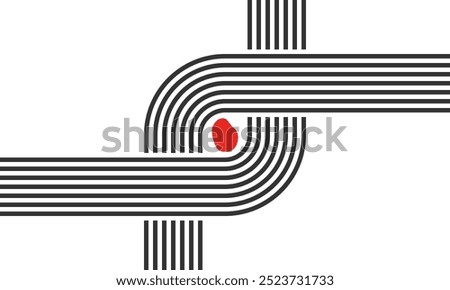 curved parallel lines, meditation zen garden top view or life balance vector illustration, river stream abstract