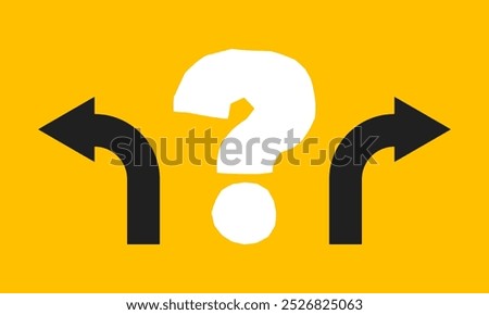 white question mark and two different side black arrows, alternative way choice concept