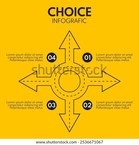 road line with ring crossroad and 4 different exits, vector infographics template