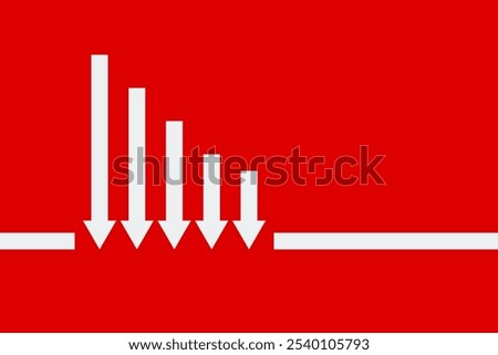 bar chart with arrows falling trend, negative dynamic concept, positive progress, red background