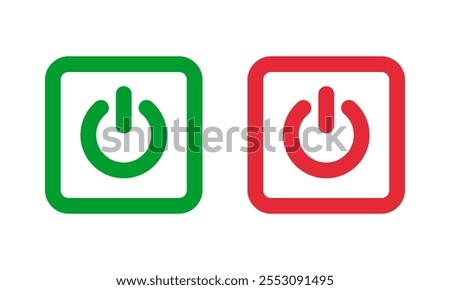 green power on and red power off icons, start stop vector buttons, switch on off pictogram