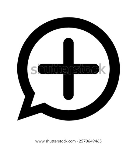 plus sign round speech bubble outline vector icon