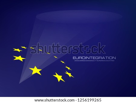European integration process of uniting European countries. Abstract concept background with a symbol of the European Union.