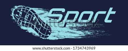 Extreme sport vector logo. Lettering composition with the imprint sole of a sports shoe and a move trace isolated on dark background. Best for sports team emblem, banner, print design for t-shirt.