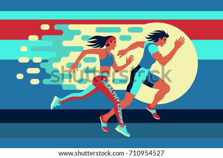 Similar – Image, Stock Photo Woman running fast along street in city