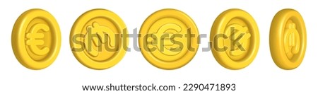 Set of European 3d coins in the form of the euro volume bank currency. 3d euro coins in different positions. Smooth gold coins Banking and finance. Isolated vector illustration