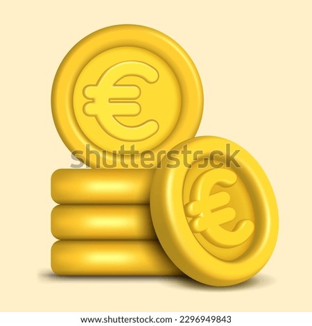European currency in the form of gold euro coin, 3D vector rendering illustration of money on a light yellow background. A symbolic stack of euro coins