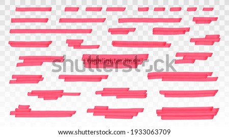 Red highlighter lines set isolated on transparent background. Marker pen highlight underline strokes. Vector hand drawn graphic stylish element