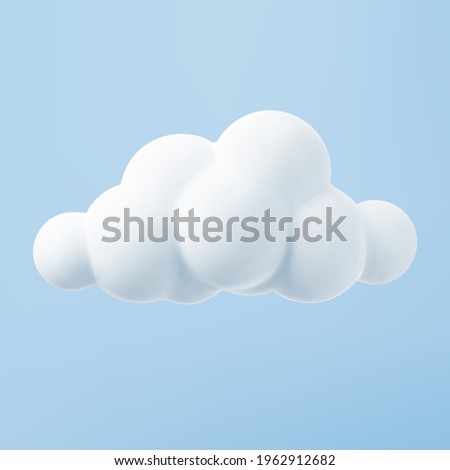 White 3d cloud isolated on a blue background. Render soft round cartoon fluffy cloud icon in the blue sky. 3d geometric shape vector illustration