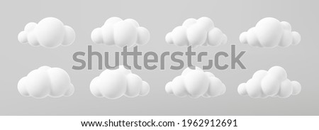3d render of a clouds set isolated on a grey background. Soft round cartoon fluffy clouds mock up icon. 3d geometric shapes vector illustration