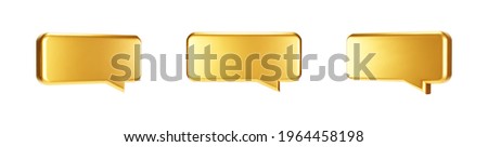 Gold 3d bubble talk set isolated on white background. Glossy golden metallic speech bubble, dialogue, messenger shape. 3D render vector shiny icon for social media or website