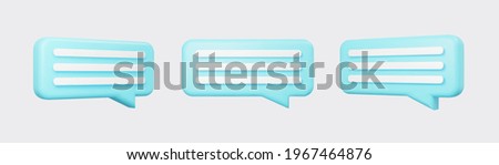 Blue 3d bubble talks set isolated on gray background. Glossy blue speech bubbles, dialogue, messenger shapes. 3D render vector icons for social media or website