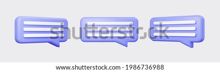 Purple 3d bubble talks set isolated on gray background. Glossy purple speech bubbles, dialogue, messenger shapes. 3D render vector icons for social media or website