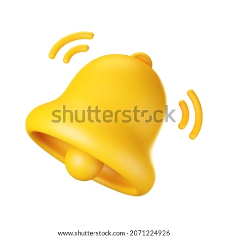3d notification bell icon isolated on white background. 3d render yellow ringing bell with new notification for social media reminder. Realistic vector icon 商業照片 © 