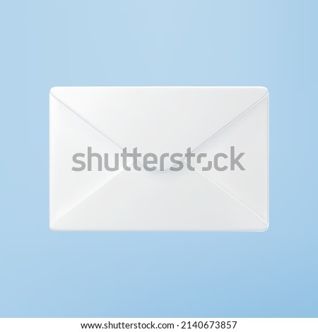 3d white closed mail envelope icon isolated on blue background. Render new unread email notification. 3d realistic minimal vector