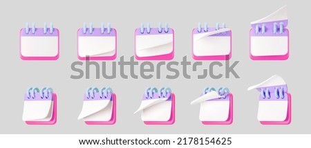 3d pink calendar icons with flipping pages and rings isolated on gray background. Render of daily schedule planner. Calendar events plan, work planning concept. 3d cartoon simple vector illustration