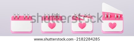 3d pink calendar with heart icons isolated. Render of daily wedding event schedule planner, valentine's day, birthday. Menstrual calendar for control women cycle. 3d cartoon simple vector illustration