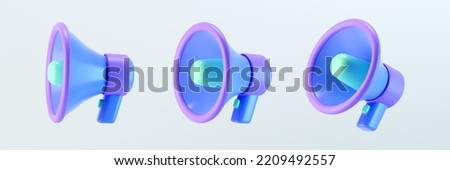 3d purple megaphone icons set isolated on gray background. Render of loudspeaker for announce attention, promotion, hiring, sale and marketing concept. Render 3d cartoon simple vector illustration