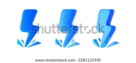 3d blue thunderbolt with sparks, lightning icons isolated on background. Render of lightning hit, electric strikes, flash of thunderbolt. 3d cartoon simple vector illustration