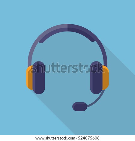 Headphones Headset Icon Flat Design Long Shadow