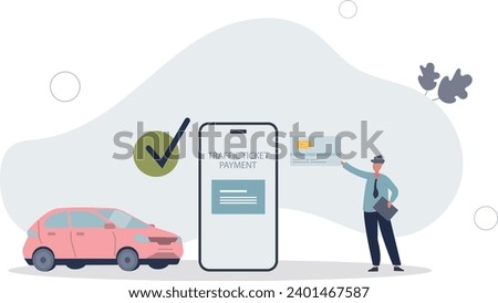 Pay traffic ticket online with bank transaction or credit card.Payment for vehicle driving toll roads infrastructure.flat vector illustration.