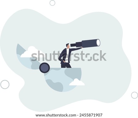 smart businessman open globe using binoculars looking for future vision.flat vector illustration.