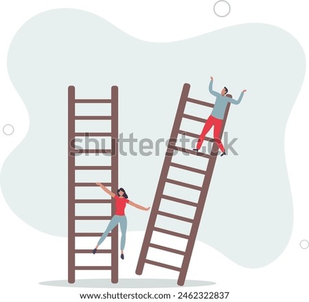 businesswoman loser kick winner ladder to make him fall.flat vector illustration.