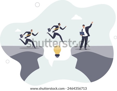 businessman advisor talking with speech bubble to help people cross the gap.flat vector illustration.