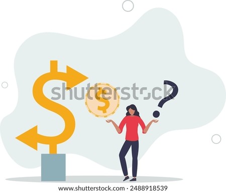 Money decision, investment choice or option to make profit, buy or rent, pay off debt or invest, select best earning asset.flat design.illustration with people.