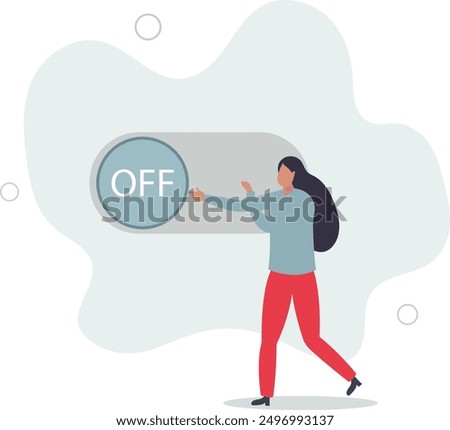 Switch off or turn off setting preference, analytics control panel or power shutdown electricity, saving energy and ecology concept.flat design.illustration with people.