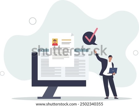 Job description and work duties and tasks information.Document with responsibility and position specification for new staff member .flat design with people.