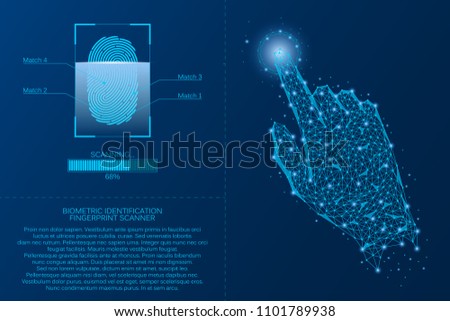 Fingerprint scanning system. Biometric Identification technology concept. Analysis of digital finger-print password. Vector illustration.