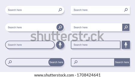 Search Bar for UI design. Set of elements for design interface of website. Search form with shadow. Navigation bar web icons. Vector illustration.