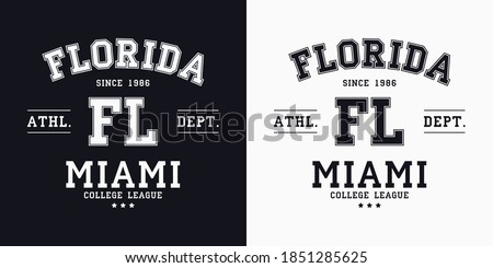 Florida, Miami design for t-shirt. College tee shirt print. Typography graphics for sportswear and apparel. Vector illustration.