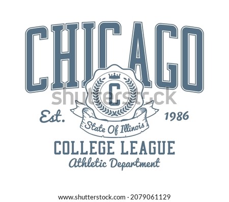 Chicago, Illinois college style t-shirt design. Typography graphics for athletic tee shirt. Original sportswear print. Vector illustration.