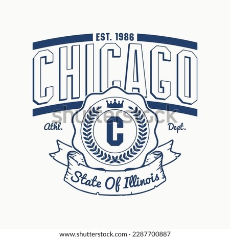 Chicago, Illinois vintage college print for t-shirt design. Typography graphics for university or college style tee shirt. Sport apparel print - Chicago. Vector illustration.