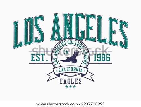 Los Angeles, California college style print for t-shirt with eagle. Typography graphics for college or university tee shirt design. Vintage sport apparel print with eagle and grunge. Vector.