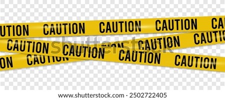 Caution warning tape with yellow and black stripes. Realistic crossed tape for construction area, crime scene or danger zone. Police warning crossed ribbon at transparent background. Vector.