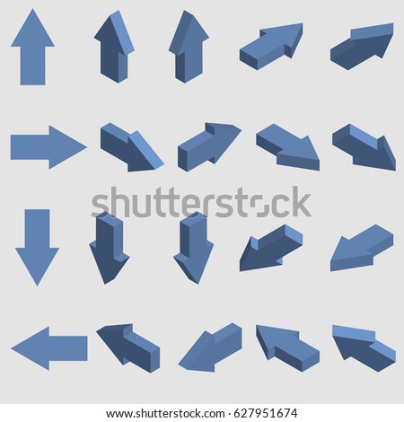 Isometric arrows. Set of 3d pointers. Vector illustration.